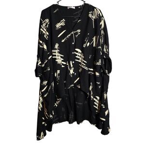 Patrizia Luca Milano Abstract Lagenlook High Low Button Shirt O/S Black Beige